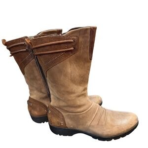 Merrell‎ Vera Womens Barnwood Leather Side Zip Ruched mid high Boots